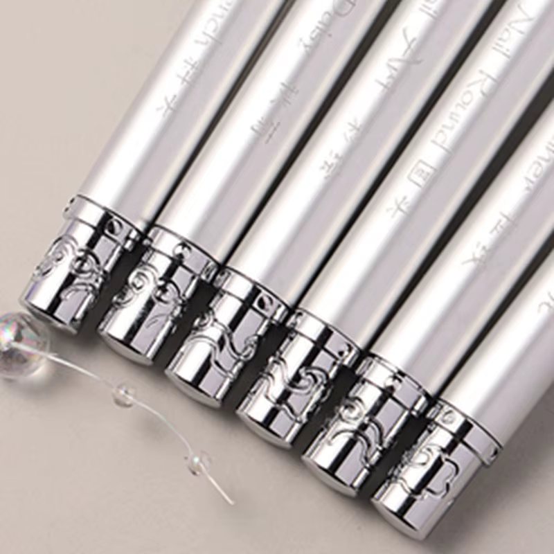 Brosse à ongles à Double tête avec manche en métal, brosse de revêtement, stylo de peinture, brosse
