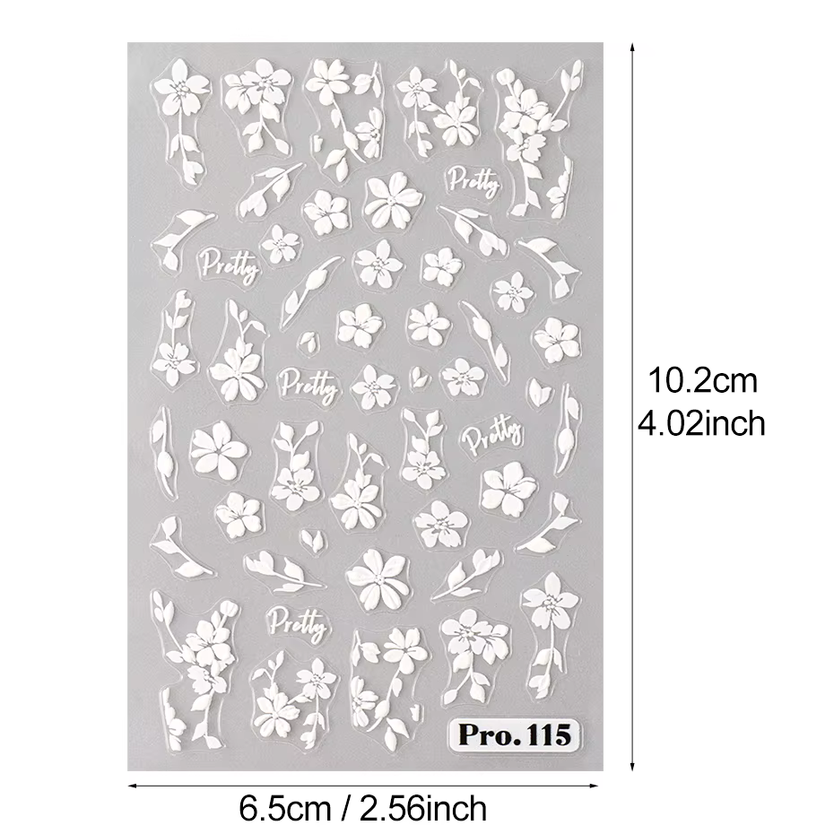 Autocollants 3D pour Nail Art, 2 pièces, fleurs blanches, feuilles de fleurs Sakura, décorations d'o