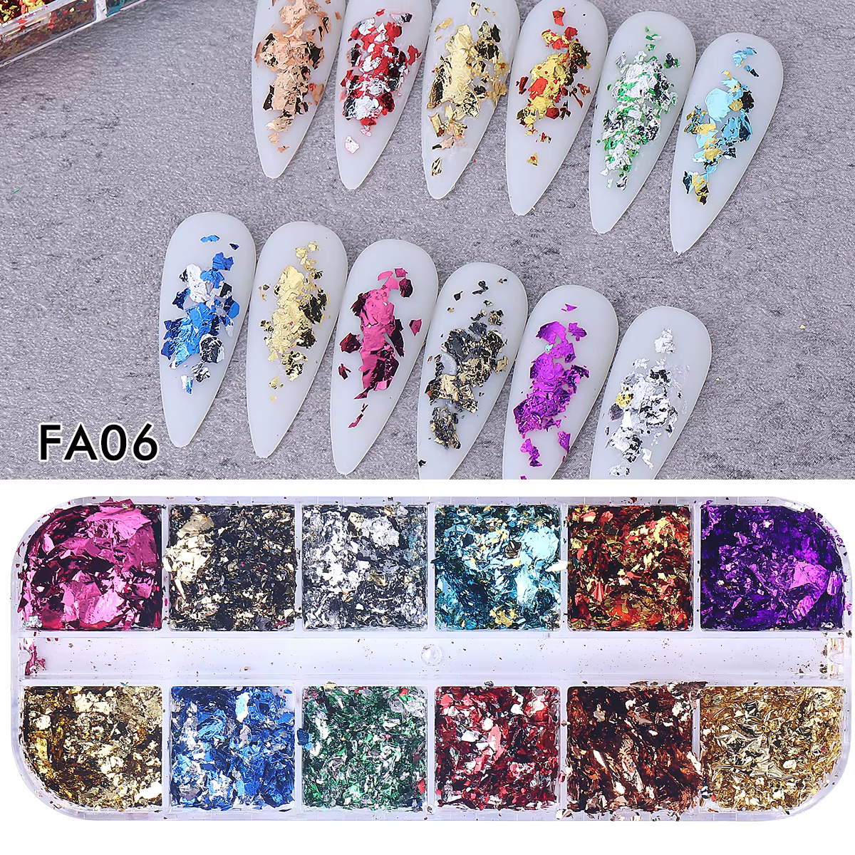 12 grilles magnifiques feuilles d'or scintillantes pour Nail Art, flocons de paillettes cassés, feui
