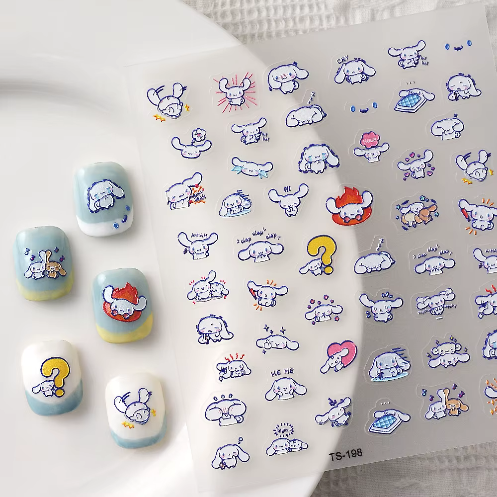 Autocollant pour ongles Cinnamoroll 5D, nuage blanc neige, Sanrio, articles de manucure, autocollant