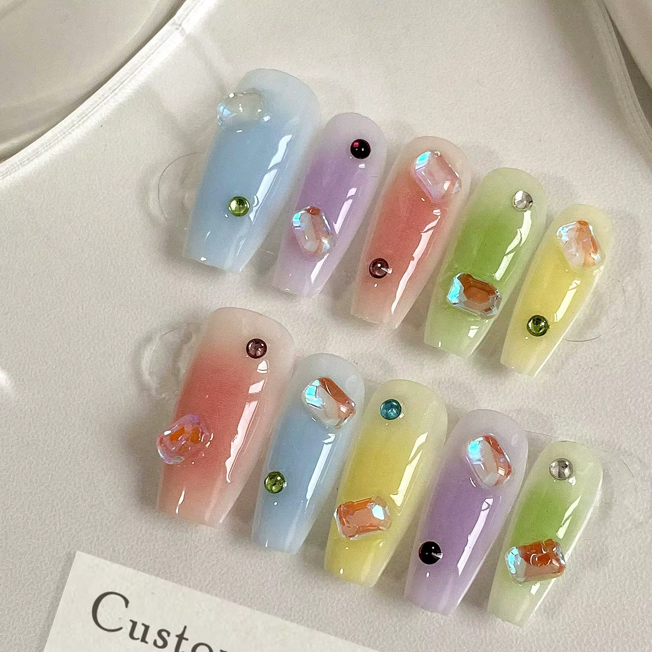 10 pièces de faux ongles en forme de cercueil pressés à la main, magnifiques faux ongles aux couleur