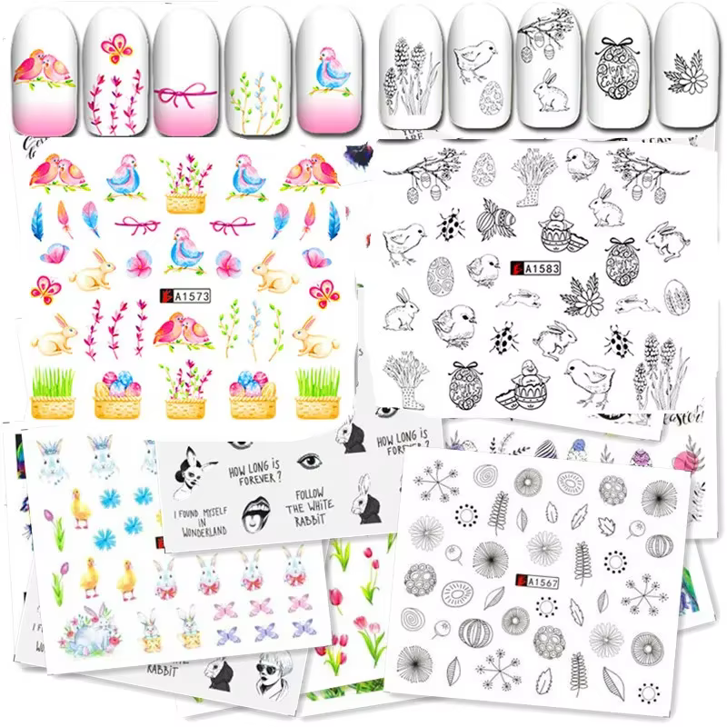 2 sets de 96 feuilles – Nouveaux designs – Autocollants floraux aquarelle pour ongles – Kit de décal