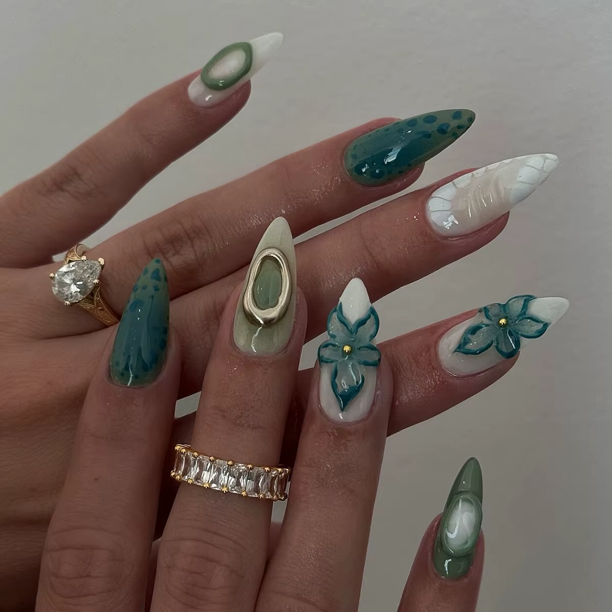 24 pièces/ensemble français amande presse sur ongles fleur rose faux ongles épicés filles faux ongle