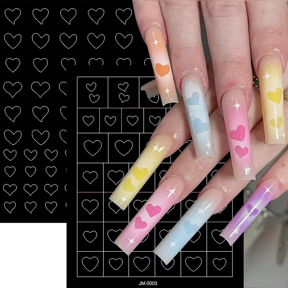 Autocollants pour ongles, pochoir d'aérographe, 24 modèles, 1 pièce, papillon/cœur/ligne française,