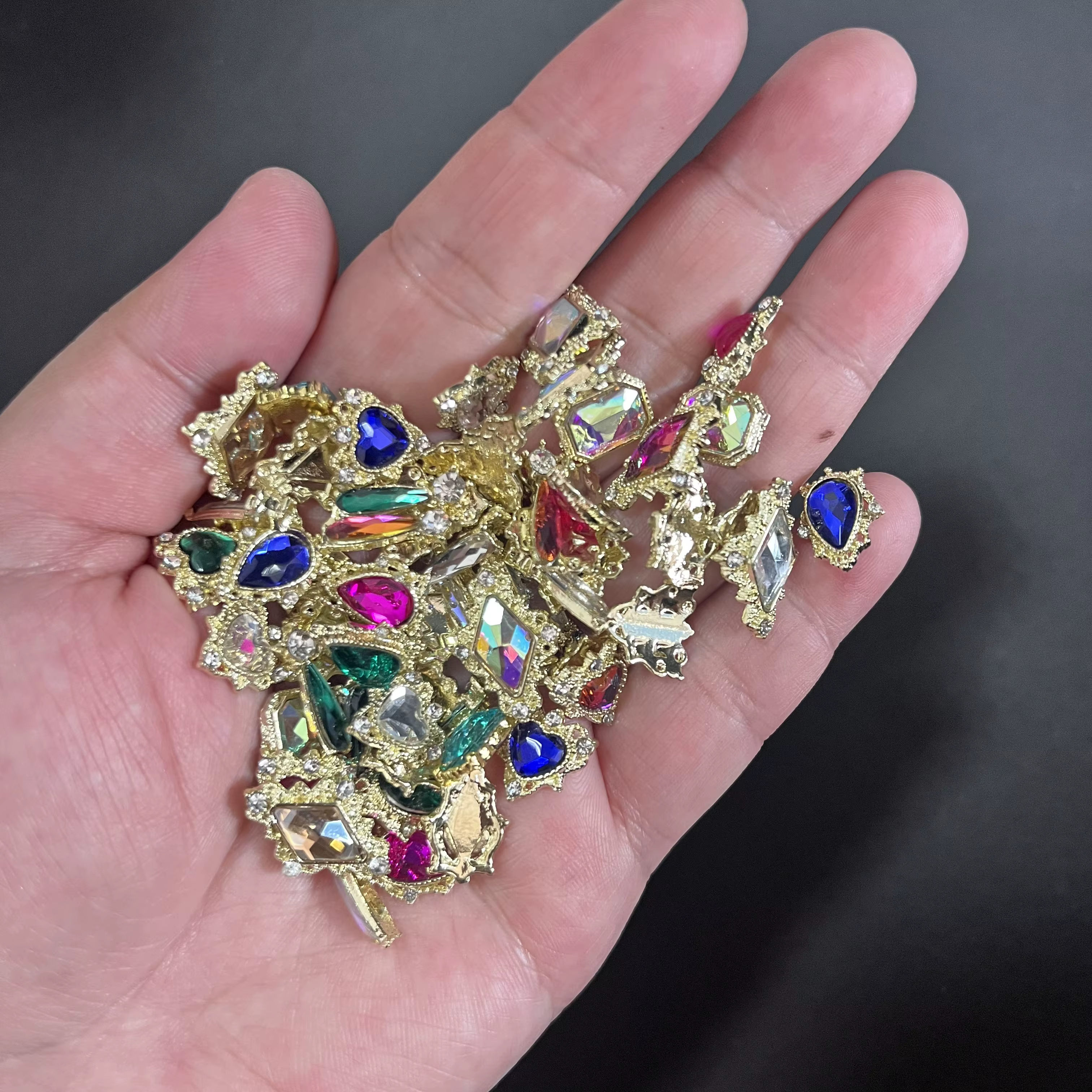 Mélange de strass pour Nail Art, 60 pièces, cœur/carré/goutte d'eau, gros bijoux en cristal irisé AB