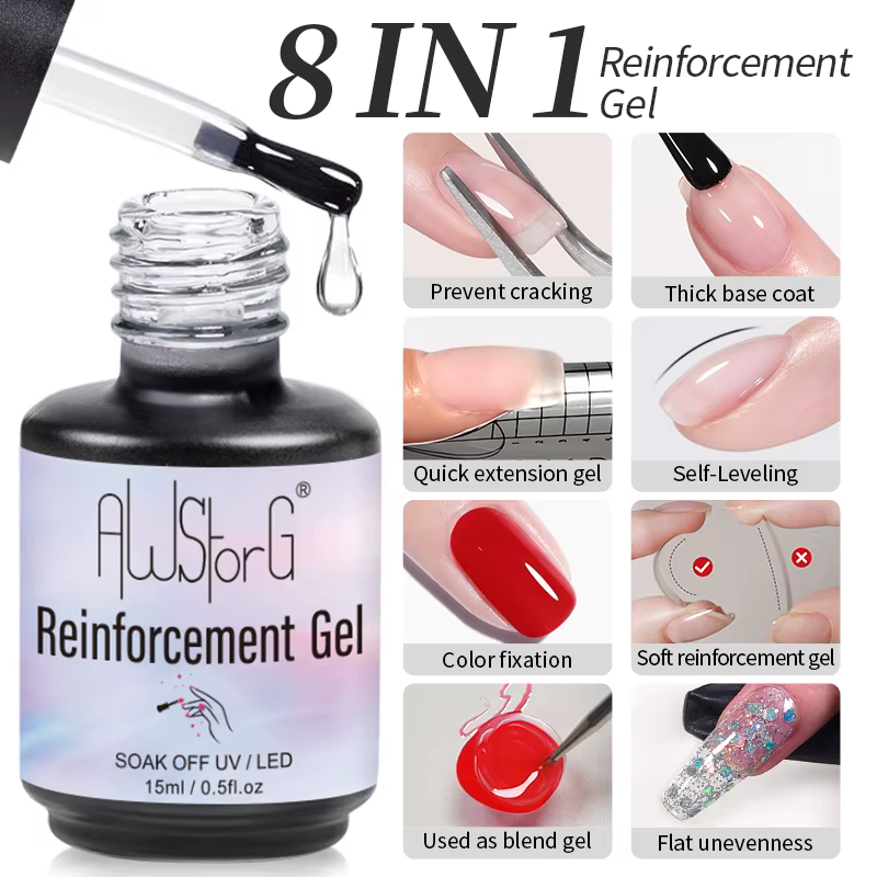 AWStorG Gel Constructeur Dur Transparent 8-en-1 15ml - Extension d'Ongles Professionnelle, Formule R