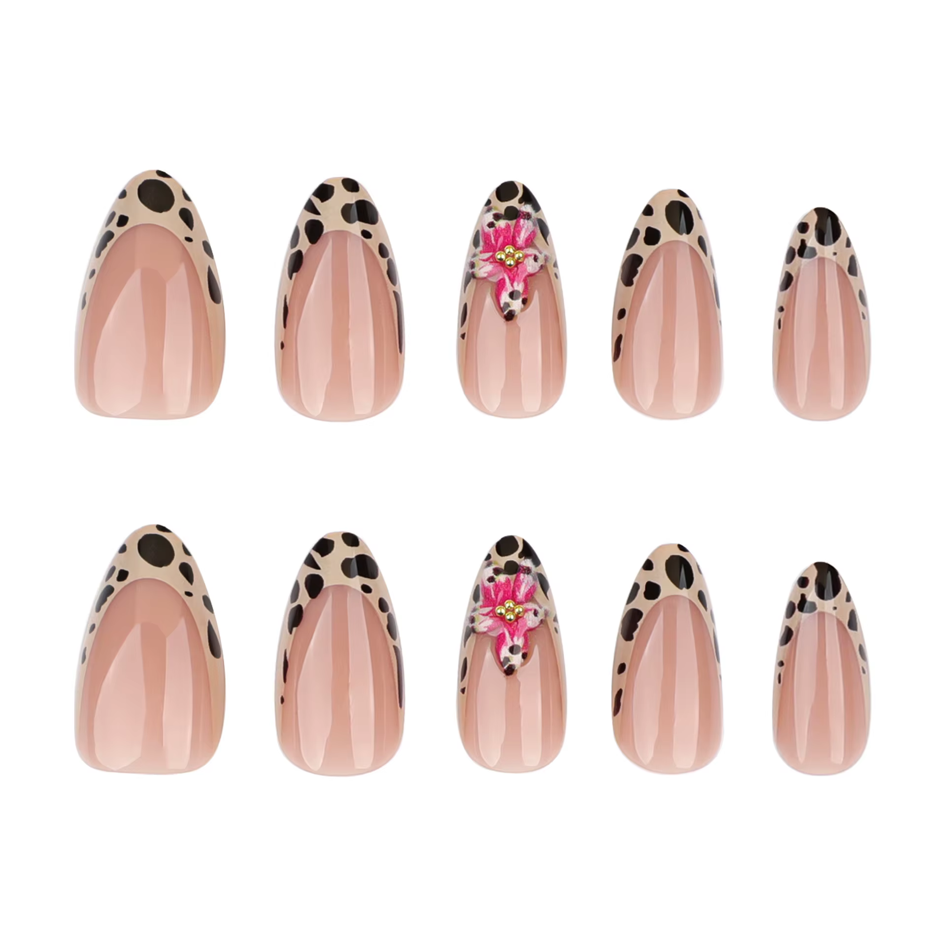 24 pièces marron français imprimé léopard presse sur ongles stéréo rose fleur conçoit automne faux o