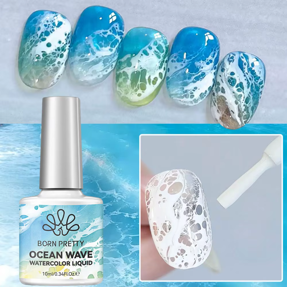 Vernis à ongles gel 10ml Blanc Effet Vague Océanique, Gel à ongles blanc effet aquarelle liquide pou