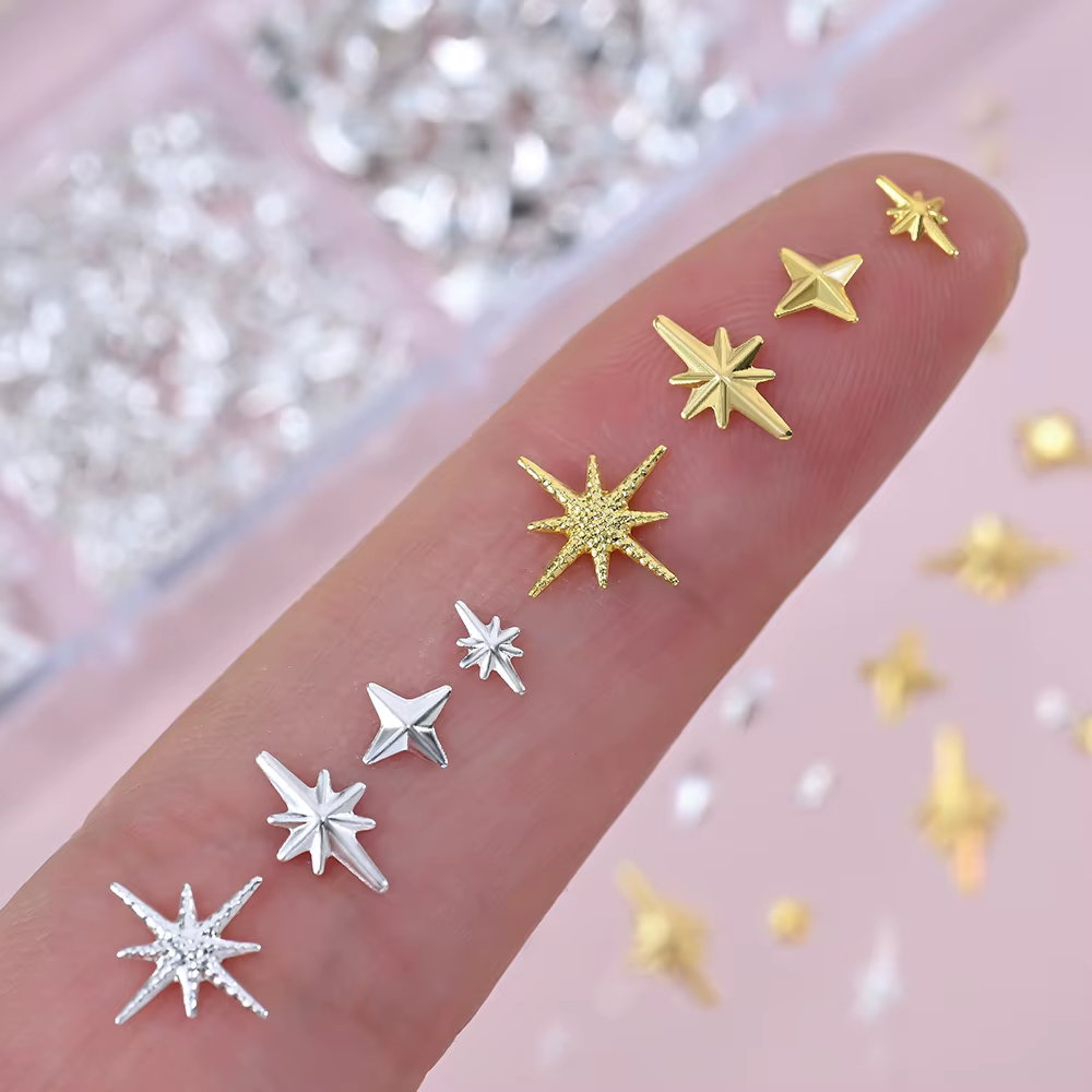 1000 pièces-12 grilles 3D or argent étoile/croix ongles Rivet goujons alliage métallique Starlight o