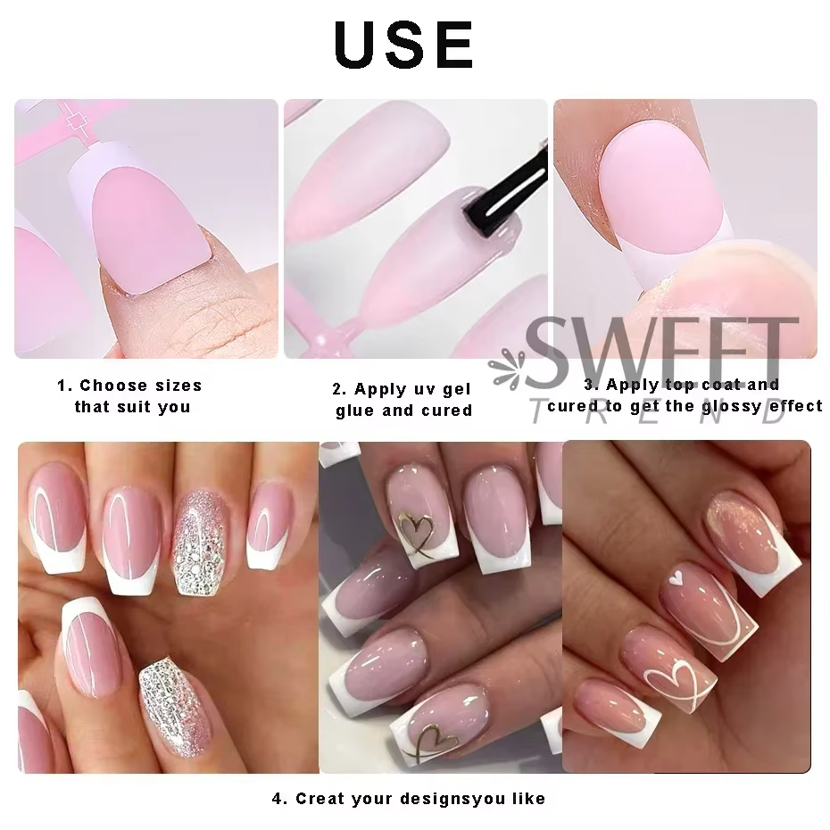 Faux ongles carrés courts, pointes en Gel doux, à pression, artificiels français y2k, fournitures po