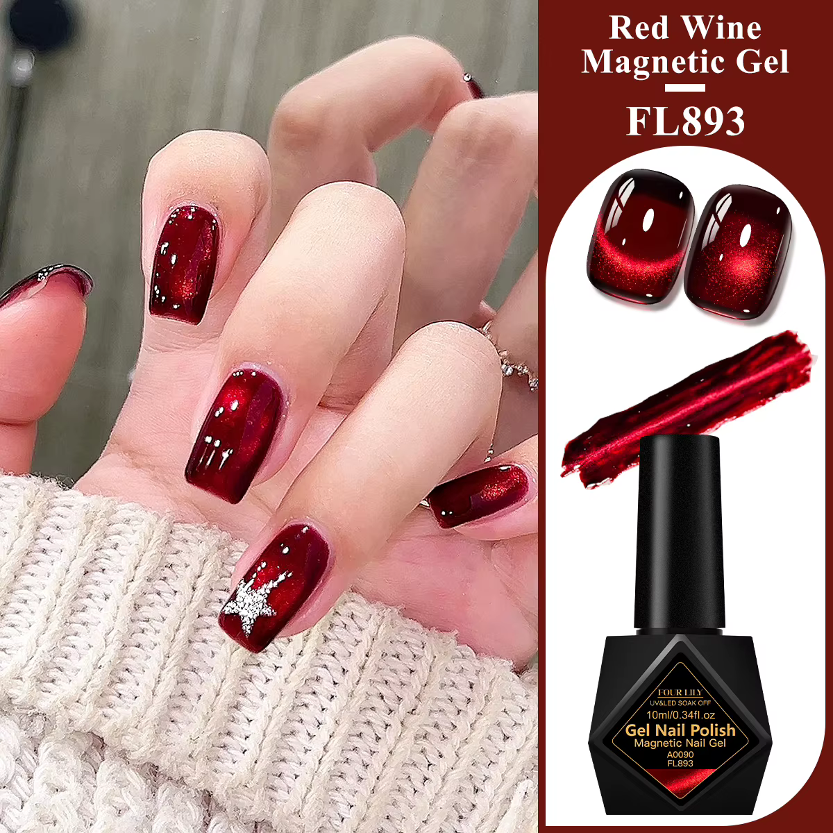 FOUR LILY – vernis à ongles Gel magnétique chat rouge foncé, 10ml, pour ongles d'hiver, verre de gel