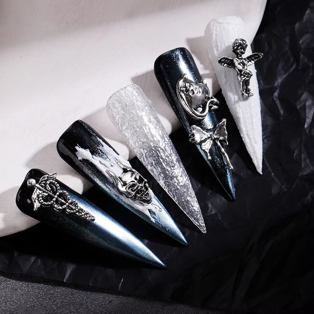 Mélange de styles pour Nail Art d'halloween, breloque croix argentée rétro 3D, décoration d'ongles p