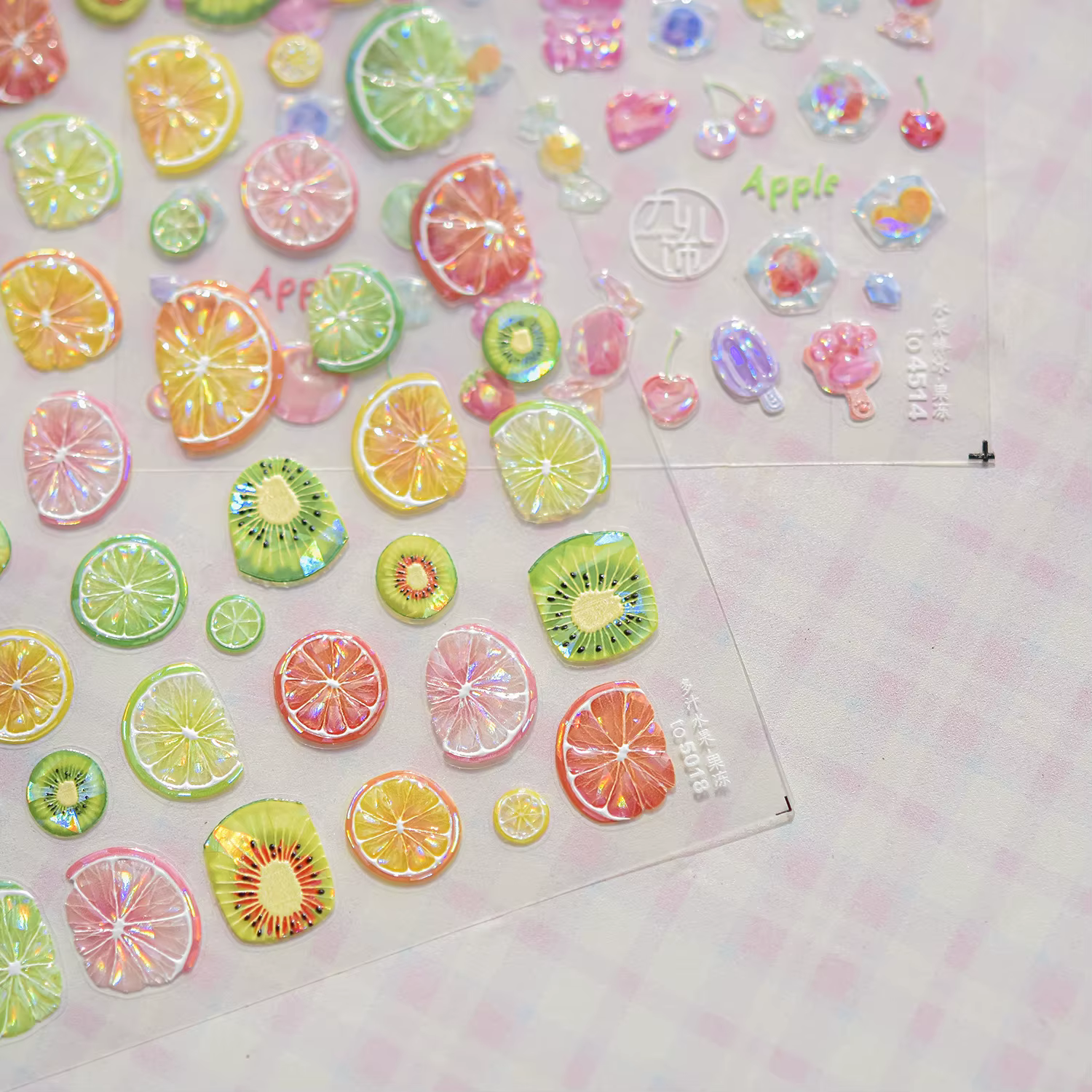 Autocollants pour ongles colorés en gelée de citron 5D, Fruits sucrés, dessin animé Calw Bear Candy,