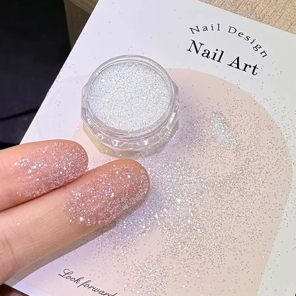 Poudre à paillettes pour ongles, 1 pot, cristal scintillant, diamant, argent, sucre réfléchissant au