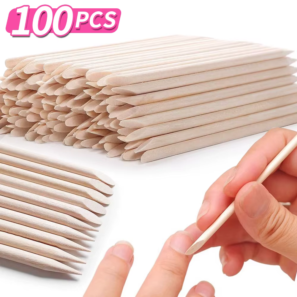100 pièces bâtons en bois Orange pour ongles Double face poussoir à cuticules dissolvant Nail Art ma