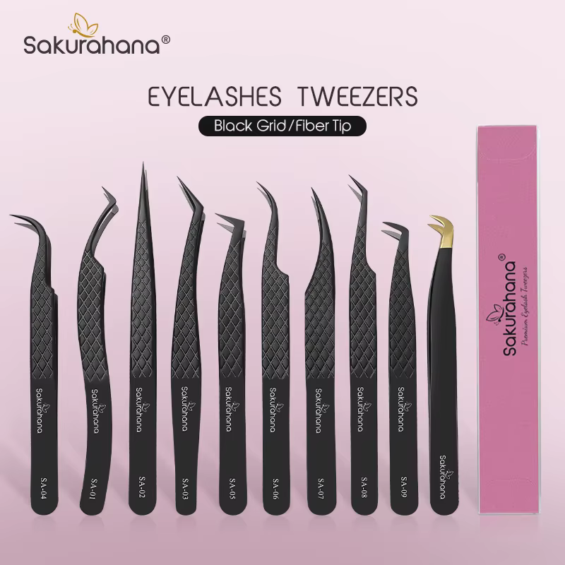 SAKURAHANA pince à cils professionnelle pointe en Fiber noire pour Extensions de cils méga Volume ou