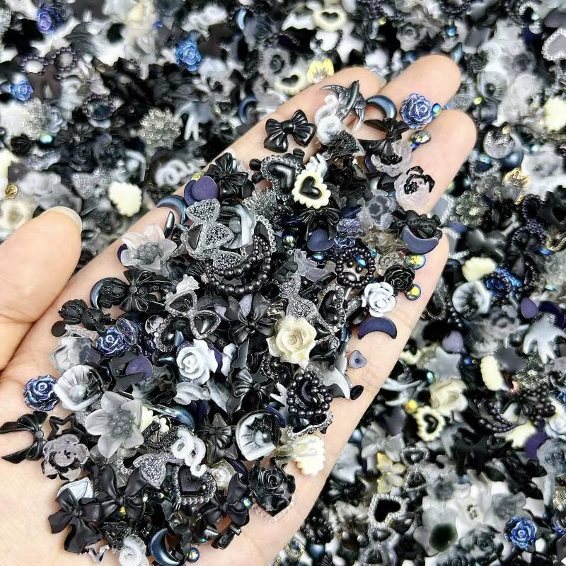 Breloques en résine 3D pour ongles, 100 pièces, mélange mignon, dessin animé, fleur, nœud, fruits, d