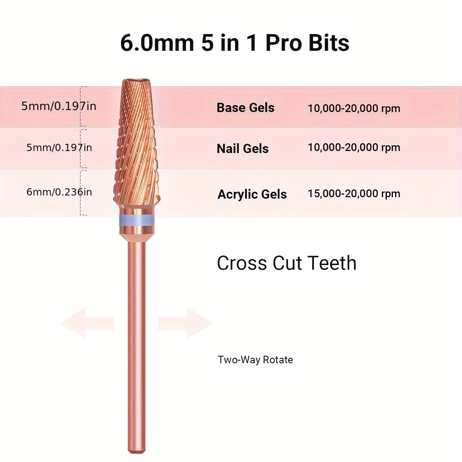 Foret à ongles professionnel 5 en 1, Version carbure multifonctionnelle de taille mixte, adapté à la