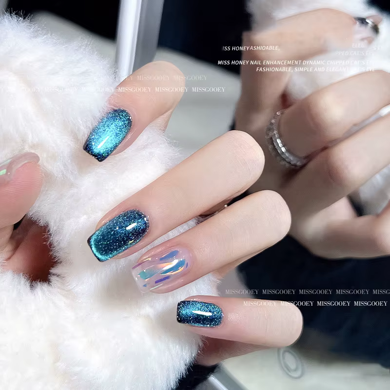Aimant en cristal bleu Gel pour les yeux de chat réfléchissant Laser réfléchissant Semi Permanent UV