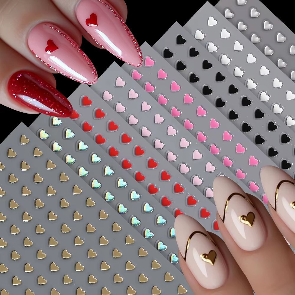 8 couleurs/ensemble 3D amour-coeur ongles autocollants Mini coeurs doux auto-adhésif Nail Art curseu