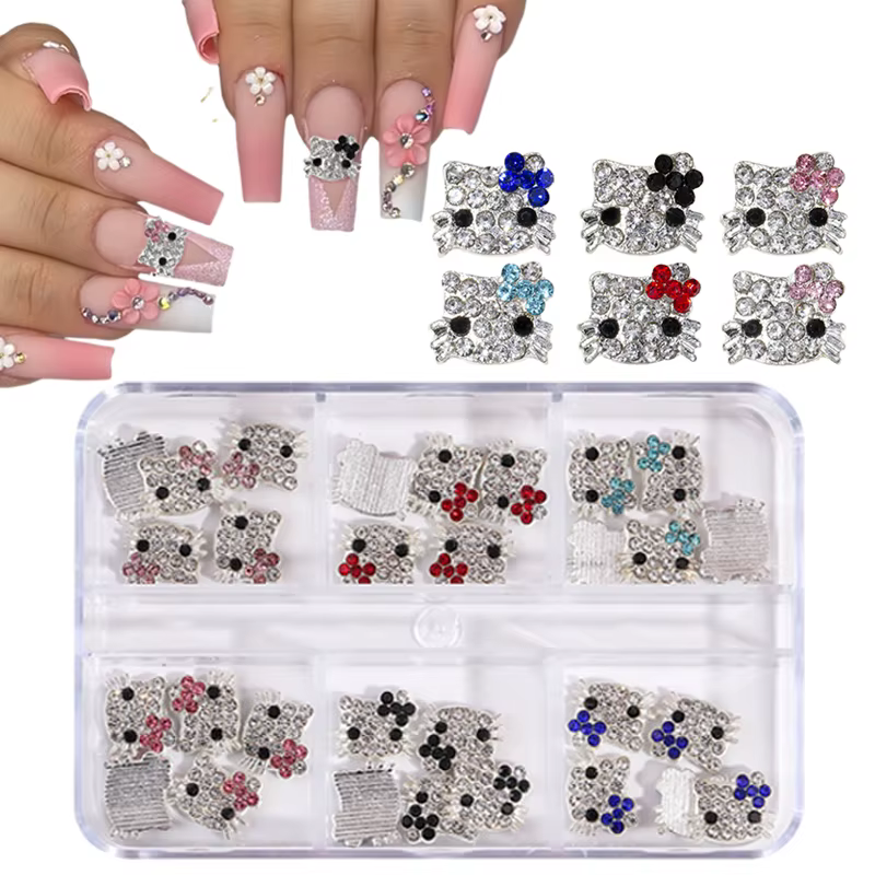 Breloques pour ongles Hello Kitty, en alliage 3D Sanrio, bijoux complets en diamant, strass, gemmes