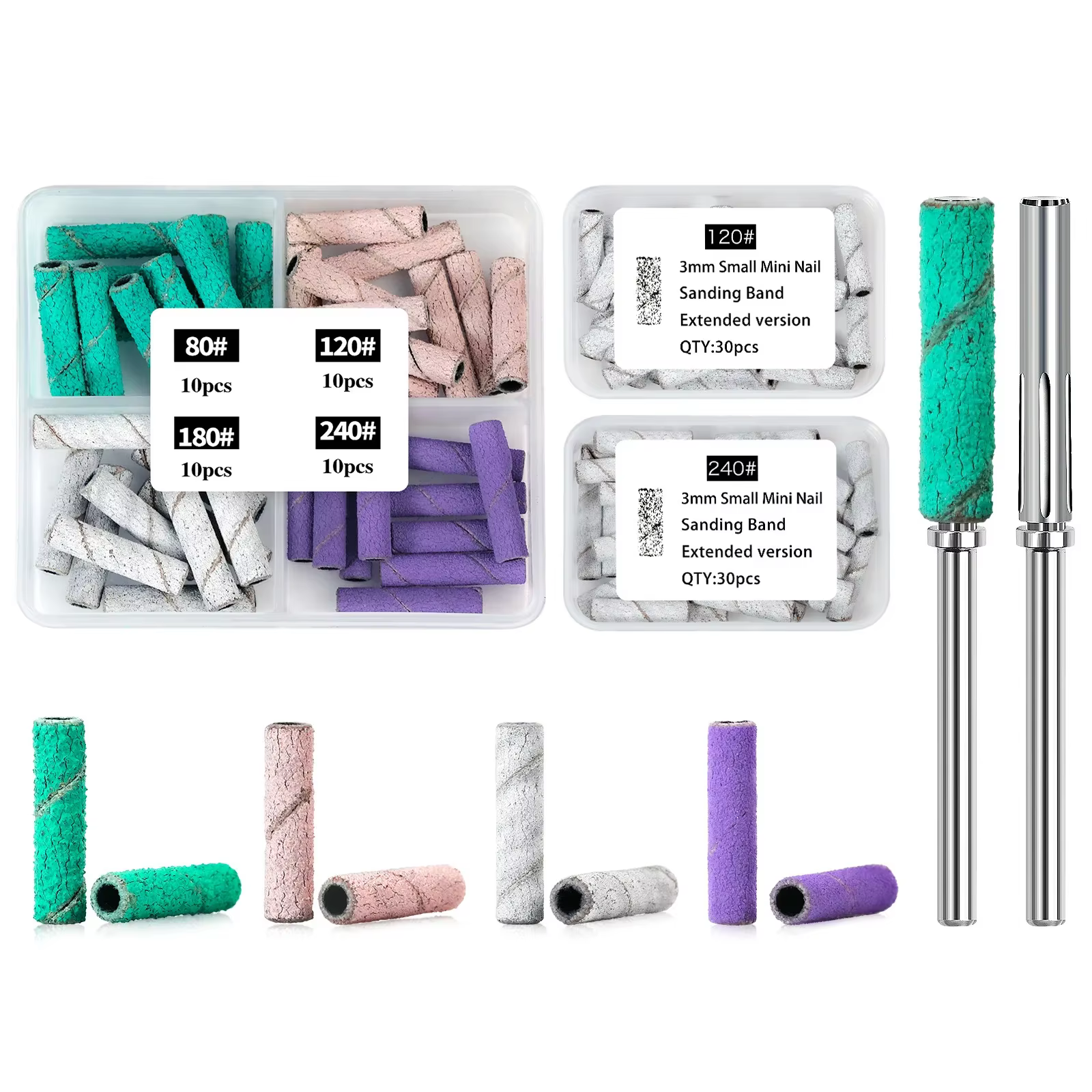 30/40PC 3mm Mini ensembles de bandes de ponçage Extra longues pour l'élimination du Gel acrylique et