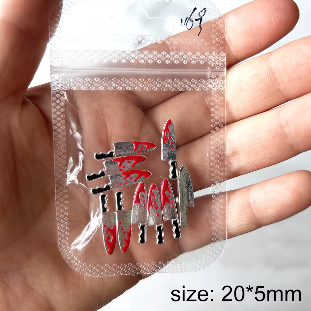 Breloques pour ongles couteau à sang d'halloween, 20/10 pièces, décorations en alliage métallique Pu