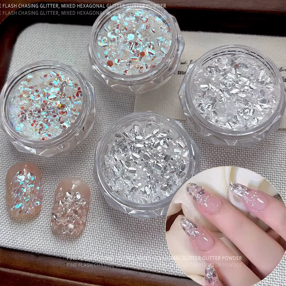 2 bouteilles de paillettes hexagonales Ultra-fines pour ongles, bulle 3D Super brillante, paillettes