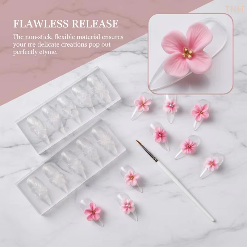 Moule en silicone 3D pour ongles, motif fleurs printanières (lys, hibiscus), pour la sculpture et l'