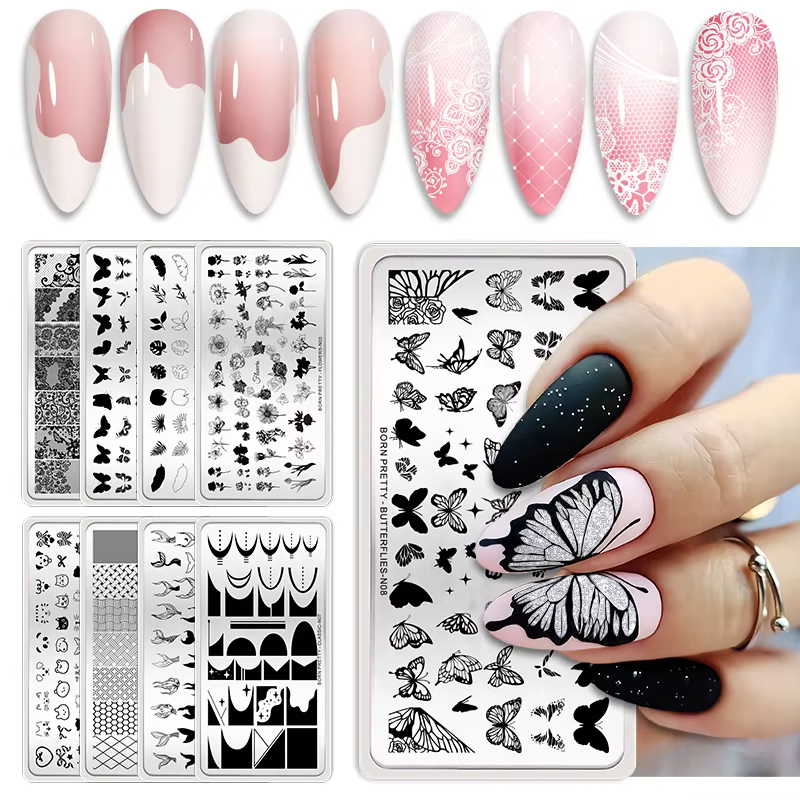 BORN PRETTY – modèles de Nail Art en dentelle pour mariée, feuilles de fleurs papillon, plaques d'es