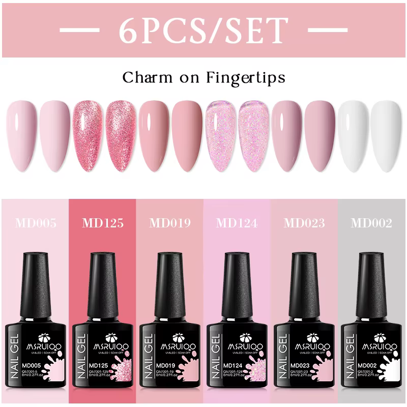 MSRUIOO 6 pièces nu rose Gel vernis à ongles ensemble paillettes coloré Semi Permanent UV Gel Kits b
