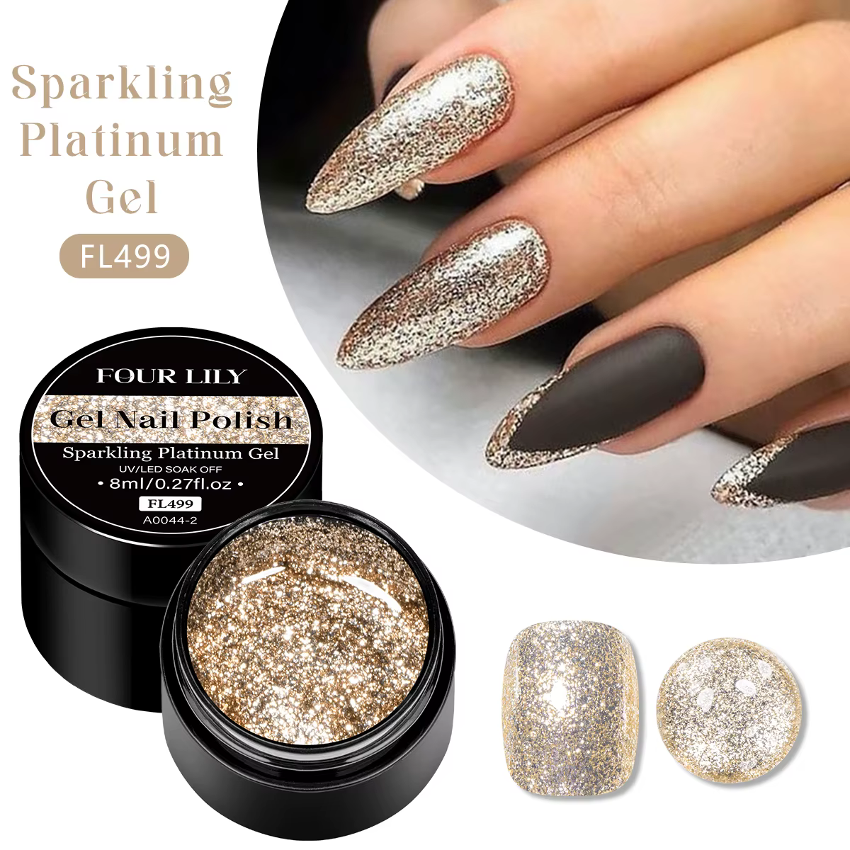 Quatre Lily 8ml or scintillant platine vernis à ongles paillettes longue durée Semi Permanent Nail A