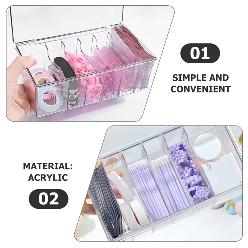 Boîte de rangement de cils avec couvercle, outil d'organisation de cosmétiques de bureau, support de