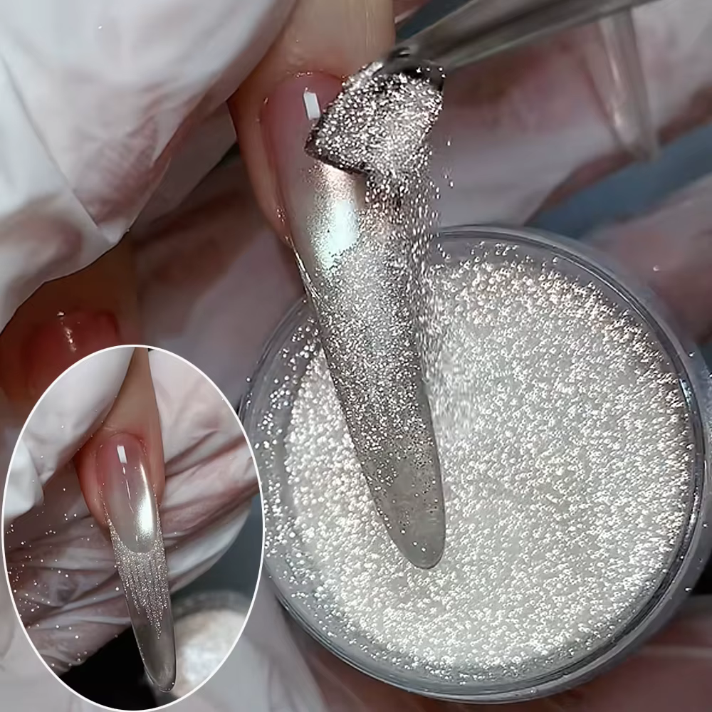 Poudre à ongles diamantée argentée 5g - Pigment pailleté ultra fin pour ongles en acrylique et en ge