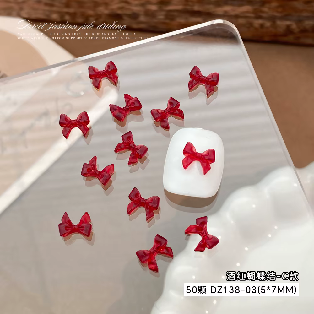 Accessoire de Nail Art avec nœud rouge vin doux, breloques de noël en résine rouge, forme mixte, Min