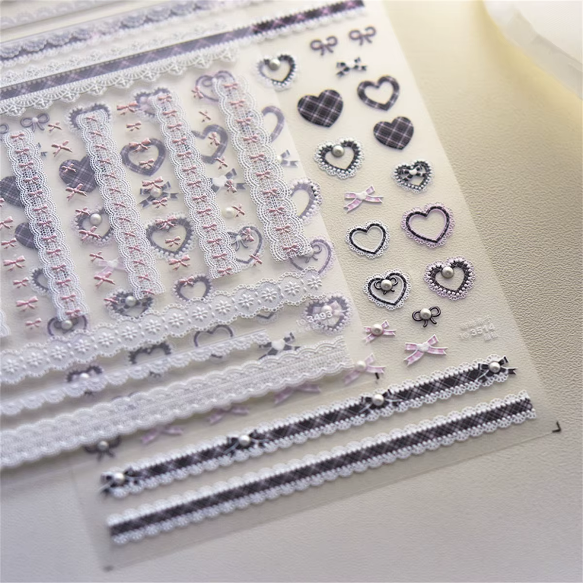 Autocollants pour Nail Art en dentelle, Relief 5D Kawaii, treillis japonais doux et Cool, décalcoman