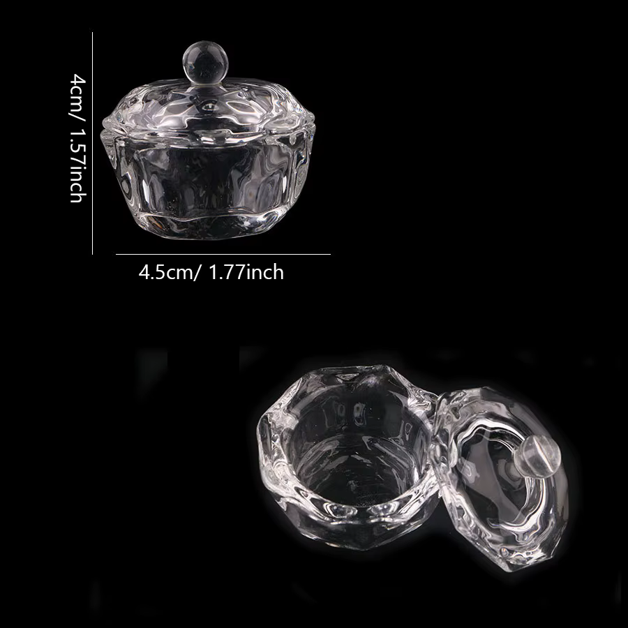 Tasse en verre pour Nail Art avec couvercle pour liquide acrylique, nettoyeur de brosses, plat Dappe