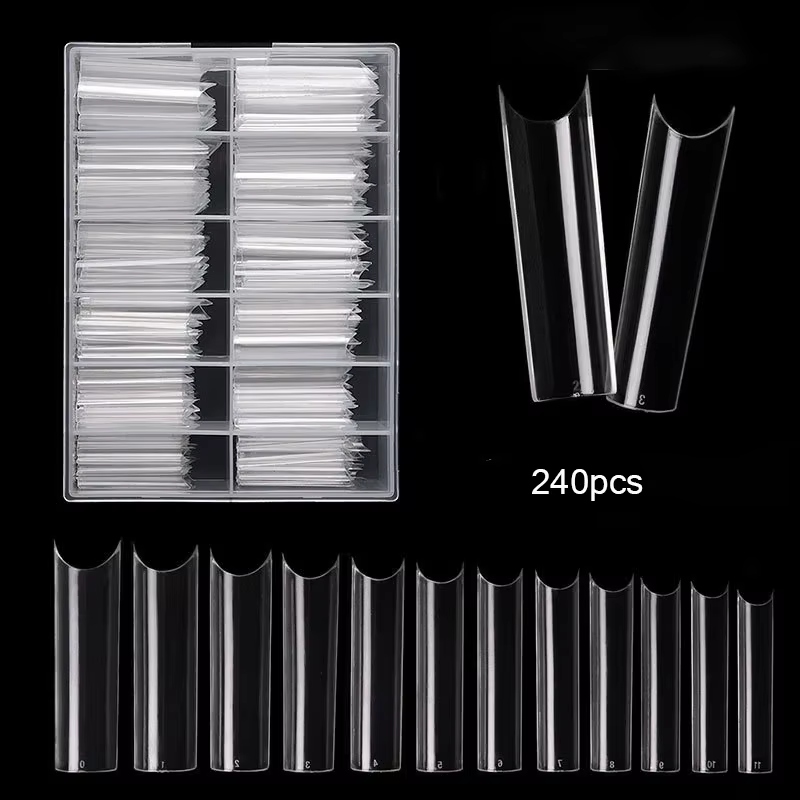 Faux ongles extra droits média, 240 pièces/boîte, longs, carrés, courbés, en ABS, N64.C, pour salon 