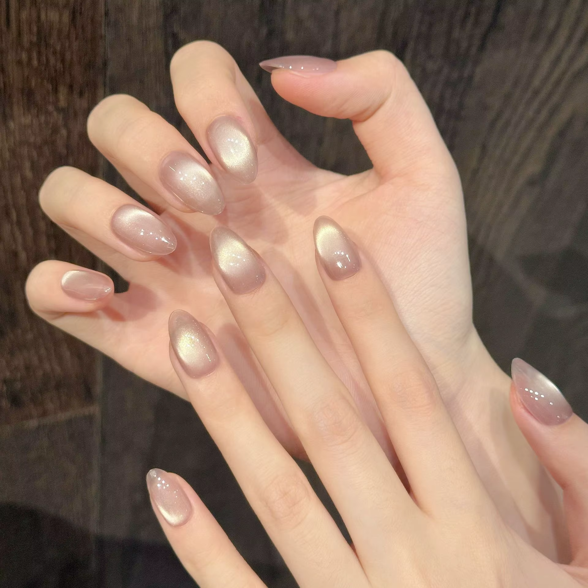 10 pièces presse à la main sur les ongles couleur unie perles de verre brillant oeil de chat faux on