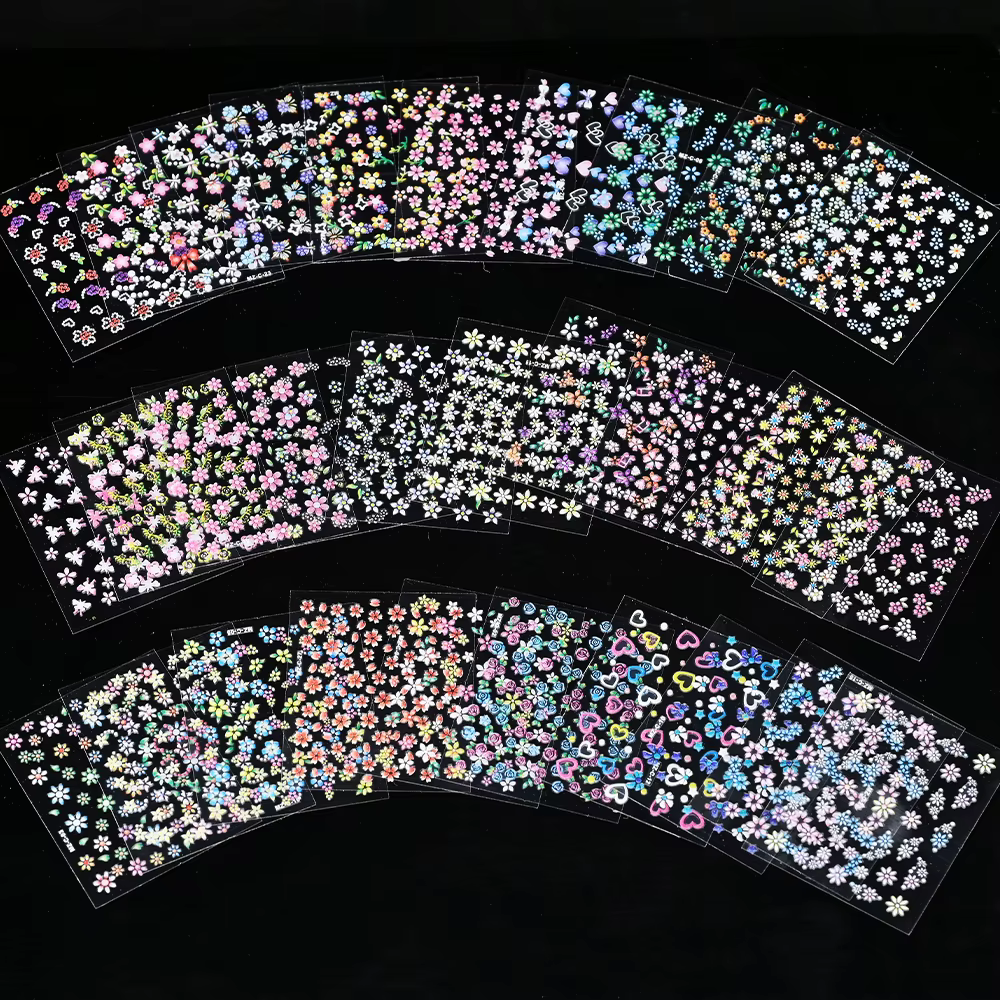 Autocollants pour ongles 3D, fleurs de cerisier, Rose, marguerite, 20/30/60/70/90 pièces, mignon, cœ