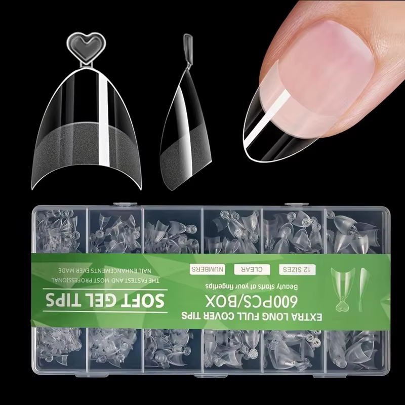 600 morceaux de faux ongles courts français – Faux ongles ovales courts, 12 tailles de pointes d'ong