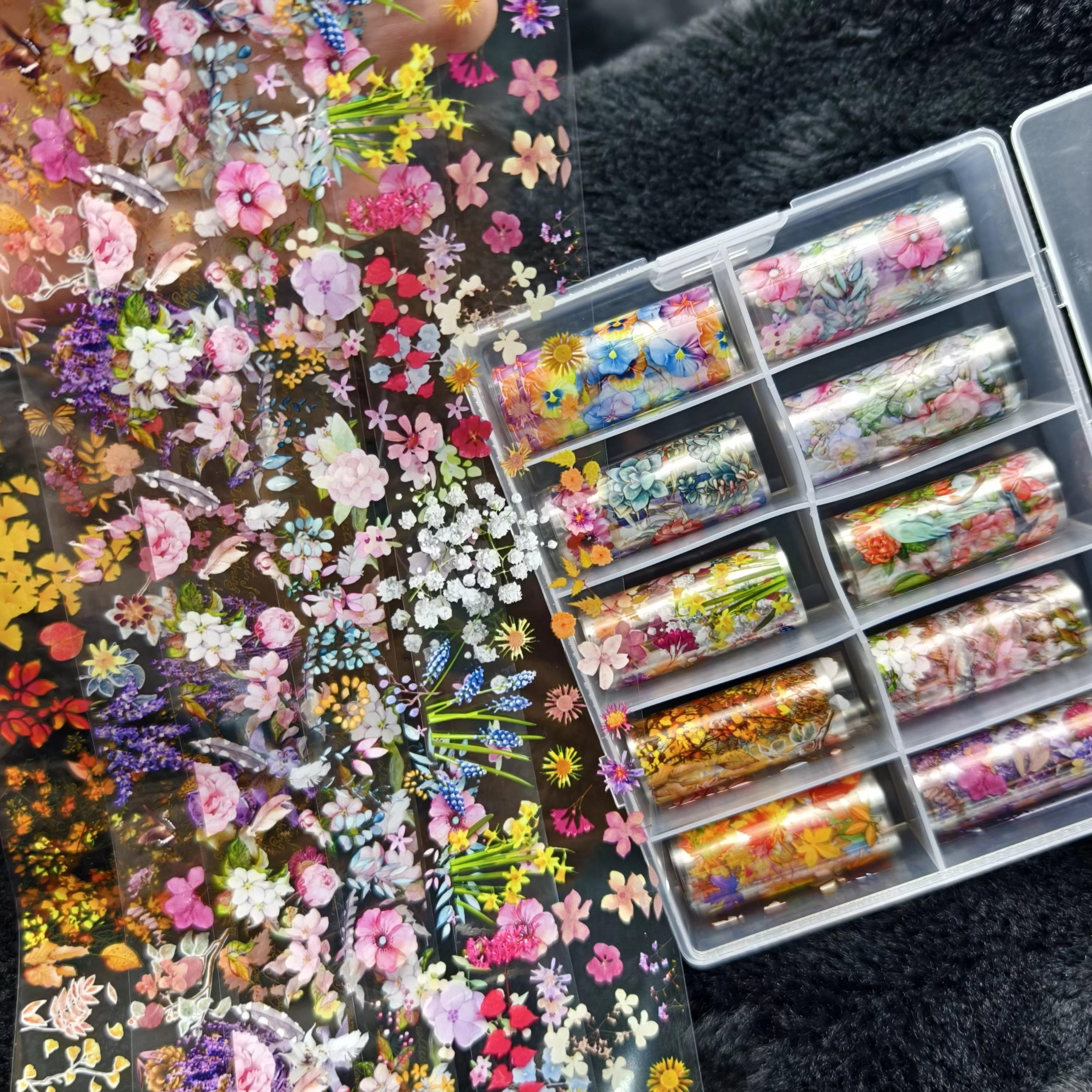 10 rouleaux de feuilles d'ongles à carreaux de fleurs d'halloween, ange, nœud en marbre, papier de t