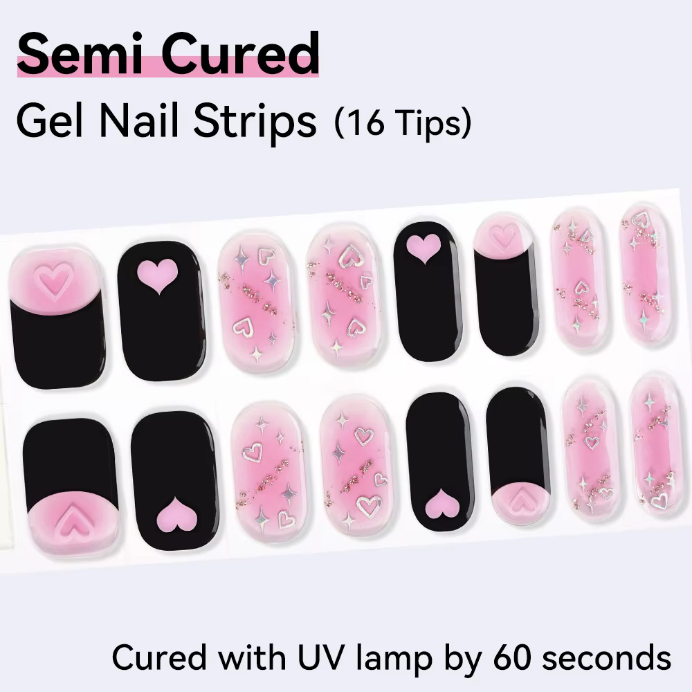Autocollants pour ongles en Gel Semi-durci pour la saint-valentin, 16 pointes, adhésif imperméable, 