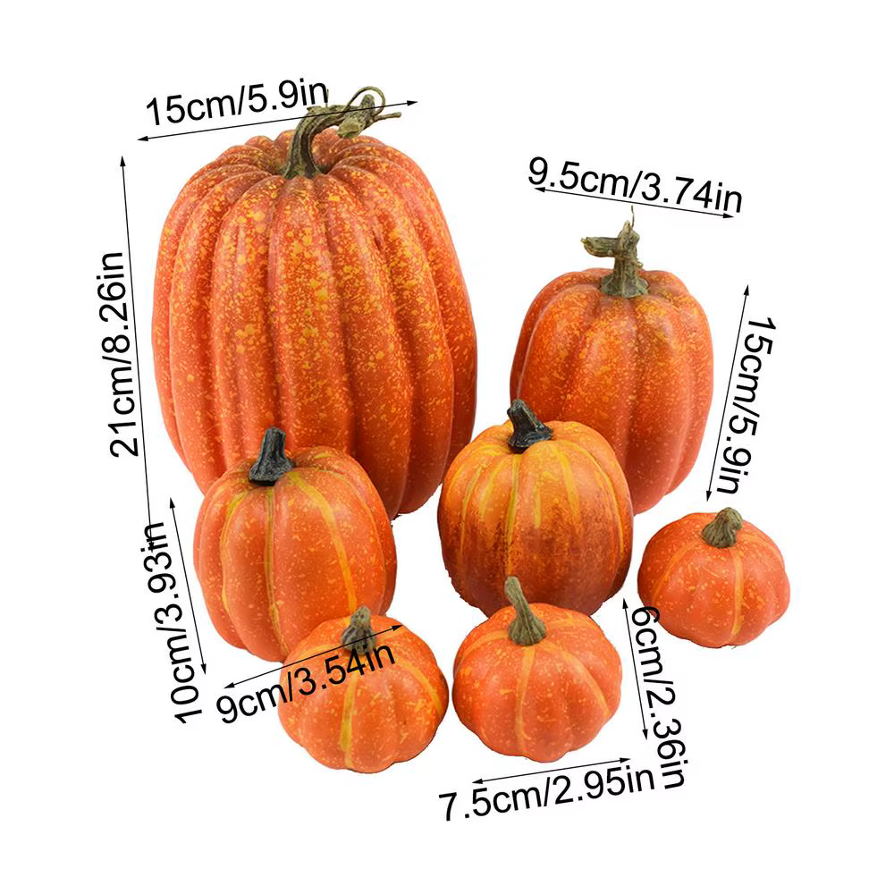 Lot de 7 citrouilles artificielles en mousse, tailles assorties, pour centre de table, décoration d'