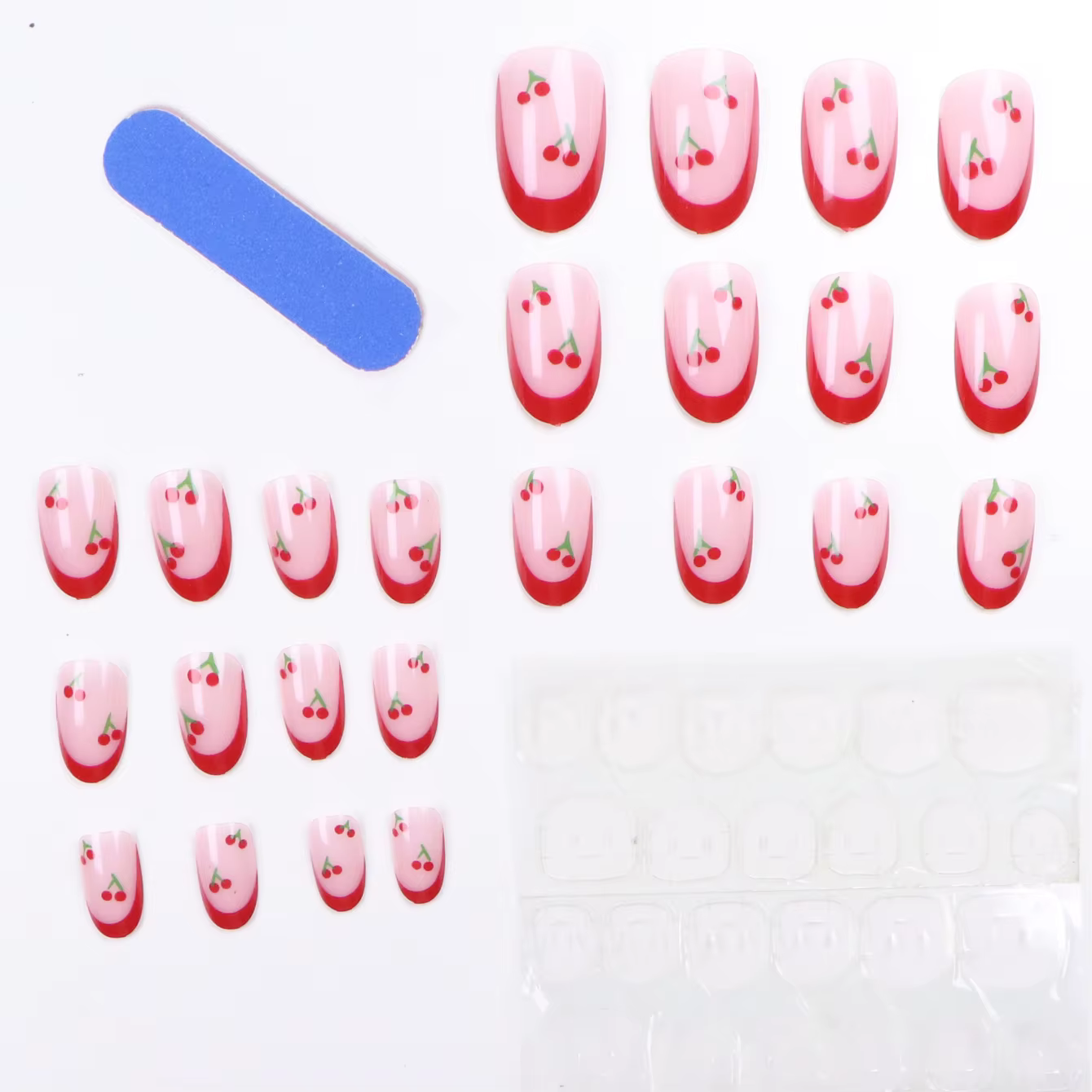 24 pièces mis à niveau votre look avec un ensemble de faux ongles cerise amande à bords rouges 1 lim