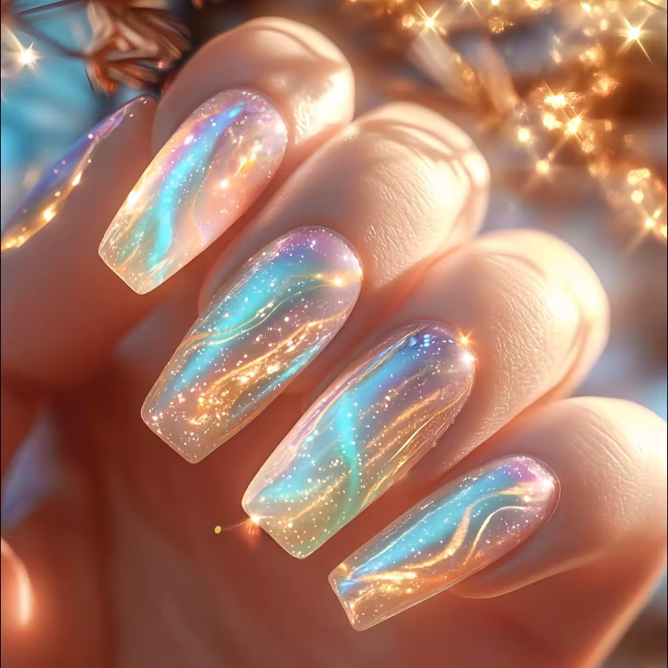 24 pièces papillon bâton sur ongles ensembles paillettes bleu Long cercueil faux ongles Art Simple f