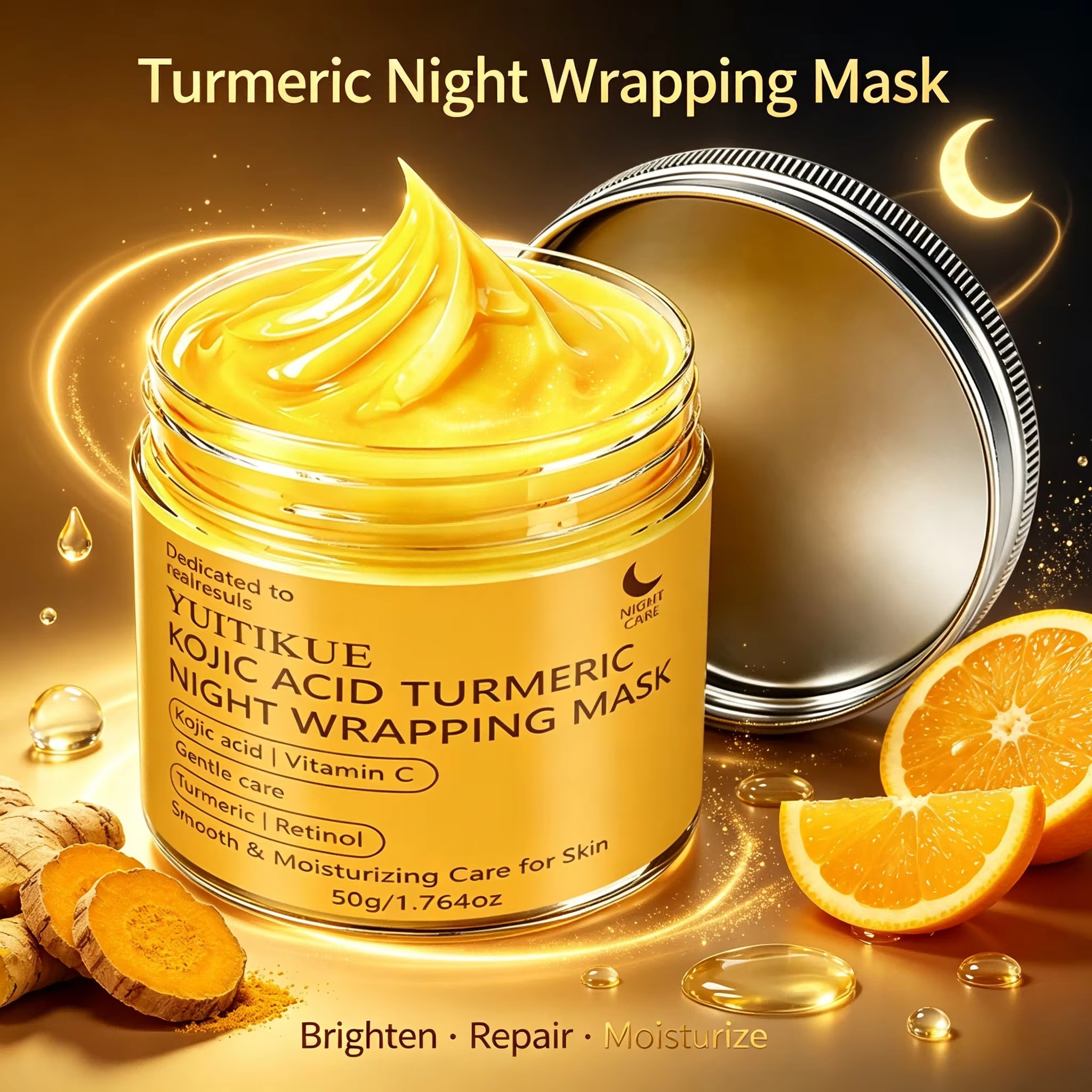 YUITIKUE 50g Masque de nuit enveloppant à l'acide kojique et au curcuma, Vitamine C, Rétinol, Masque