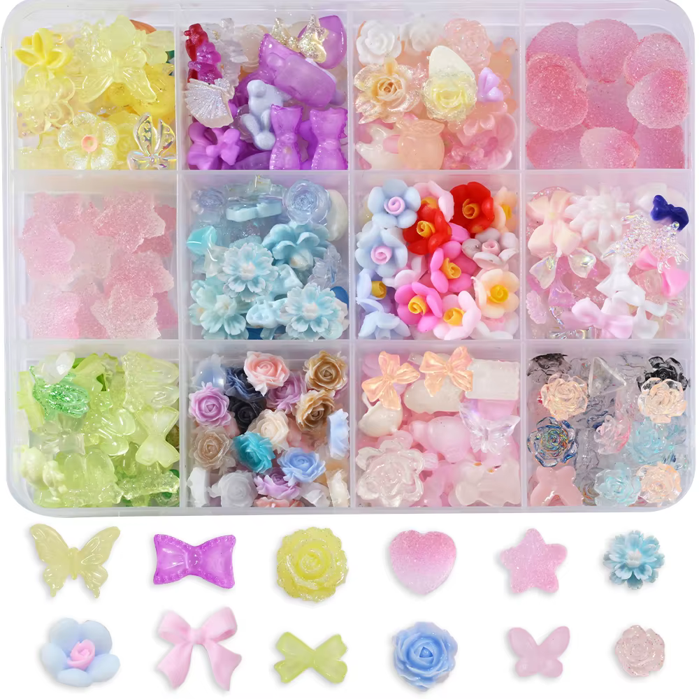 Breloques 3D pour ongles, mélange de Fruits, sucette, fleur, cerise, fraise, pastèque, décorations N