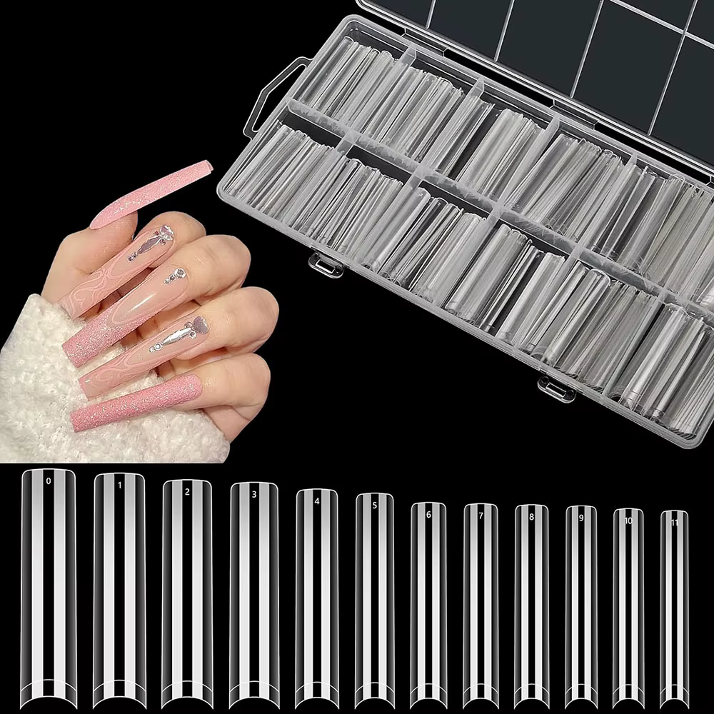 240PC Hawk incurvé longs carrés faux ongles 12 taille XXL courbe Extra profonde couverture complète