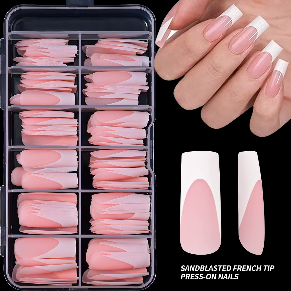 120 pièces/boîte mat rose français presse sur ongles acrylique longs carrés faux ongles conseils cou